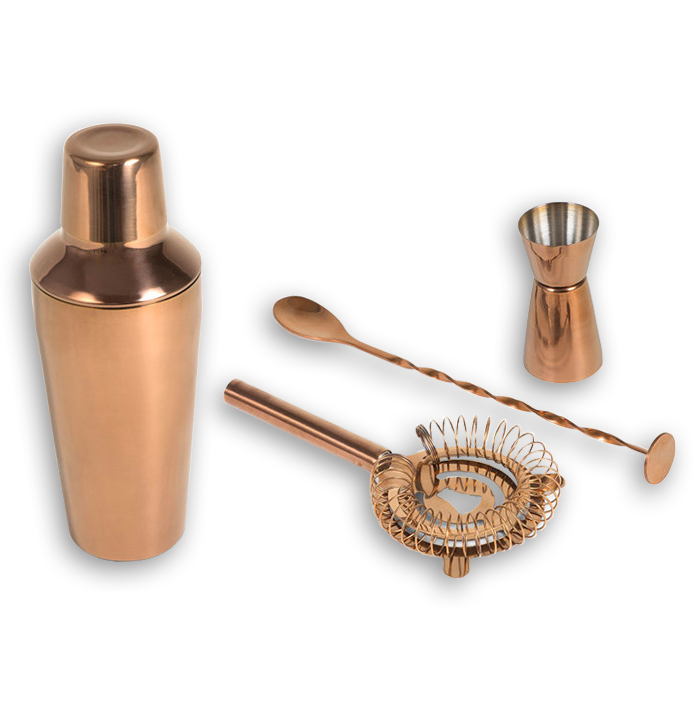 Set Cocktail 4 Pezzi - Bereiten Sie Mit Unserem Cocktail-set Ihre Lieblings-cocktails Direkt Zuhause Zu. Die Eleganten Goldrosa Oberflächen Verleihen Den Enthaltenen Produkten Eine Edle Note, So Dass Er Ideal Ist, Um Ihn Bei Einem Besonderen Abend Mit Fre