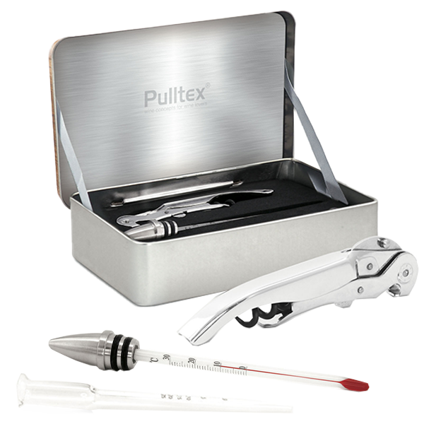 Set Enologico In Acciaio - Wein-set Aus Stahl, Bestehend Aus Einem Doppelhebel-korkenzieher, Thermometer Und Alkoholometer. Das Set Wird In Einem Praktischen Aluminiumkoffer Geliefert, So Dass Sie Immer Alles Dabei Haben, Was Sie Für Eine Weinprobe Brauch